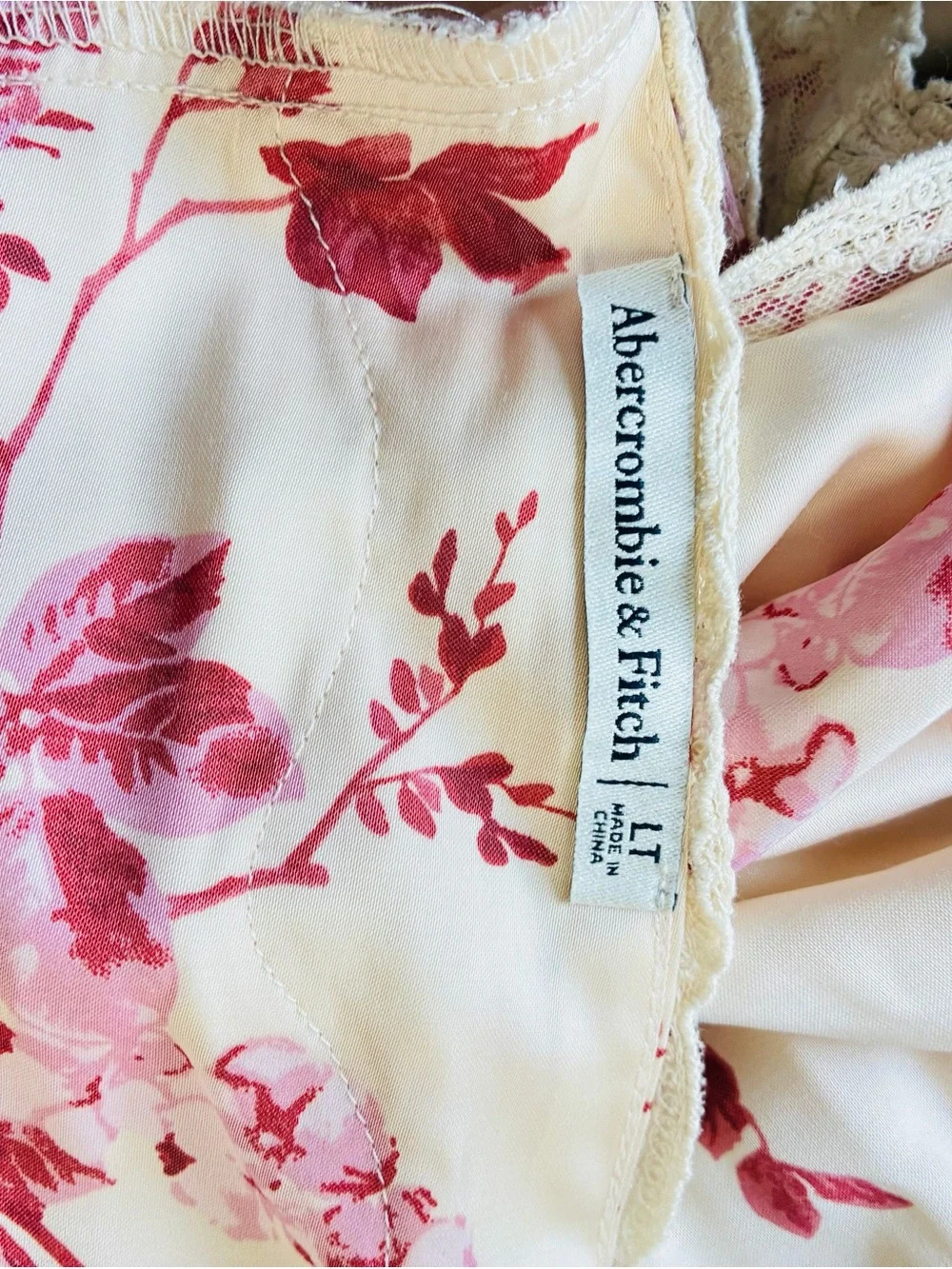 Abercrombie & Fitch Floral Lace Maxi Dress Cream Burgundy Romantic L Tall